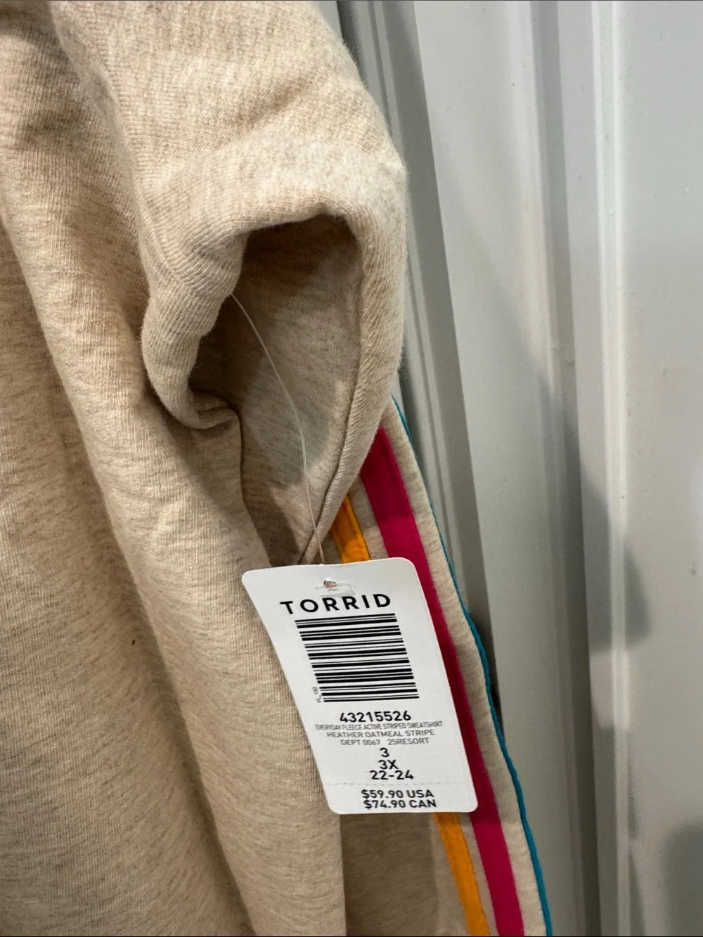 torrid Beige Sweat Set with multi color Stripes Trim